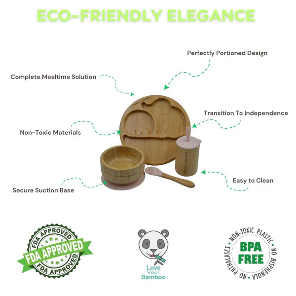 FDA Approved Bamboo Baby Suction Plate and Spoon Set - Bunny Design